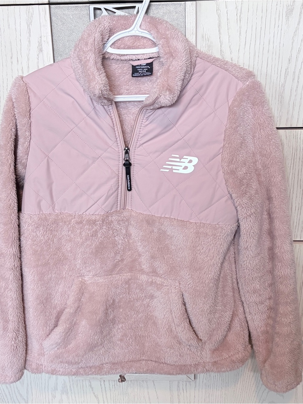 New Balance Women’s Light Pink Sherpa Half-Zip Pullover